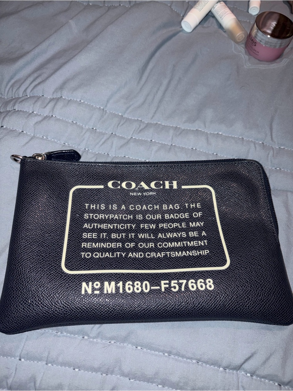 Coach Black Leather Zip Pouch with Contrast Print